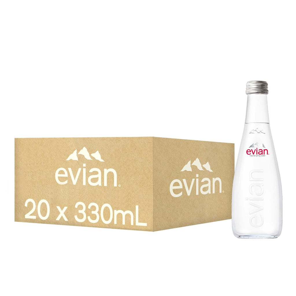 Evian - Natural Spring Water Glass Bottle (330ml, Pack of 20)